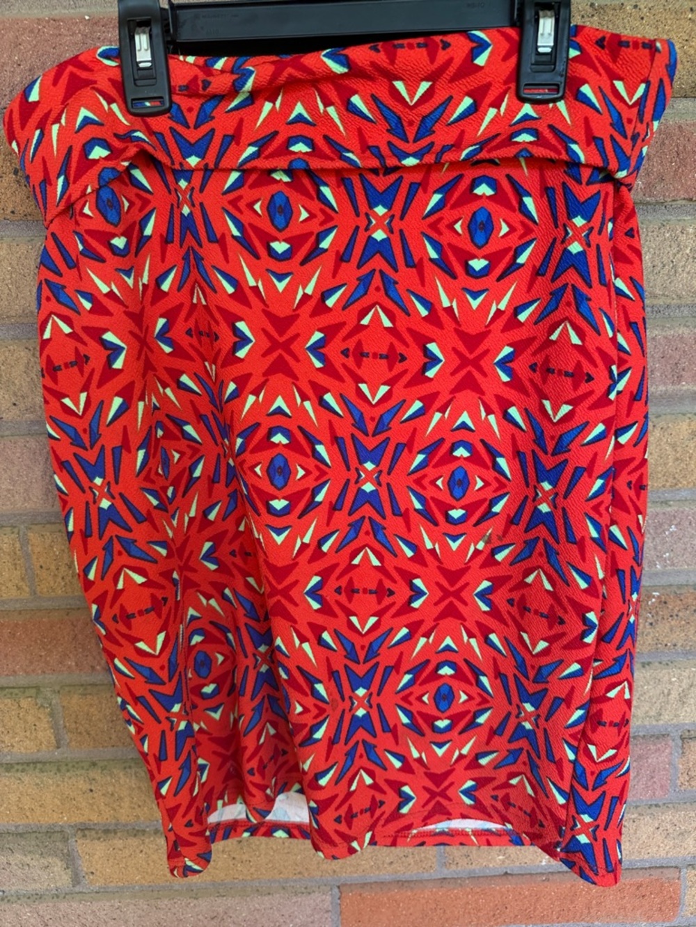LuLaRoe Red Geometric Print Skirt with Green Accents